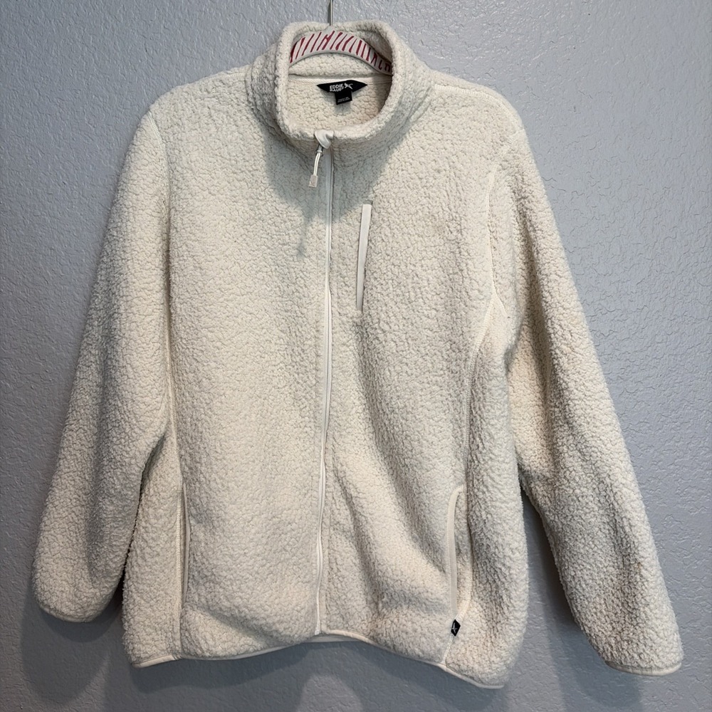Eddie Bauer Cream Fleece Full Zip Jacket Size XL Soft Cozy Outdoorsy Classic